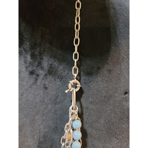 Womens Multi Layer Beaded Charm Necklace Toggle Lock Pastel Blue And Green Beads - Picture 6 of 6